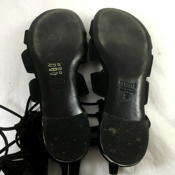 Schutz Erlina Flat Gladiator Sandal Black Nubuck 6 - Picture 6 of 8